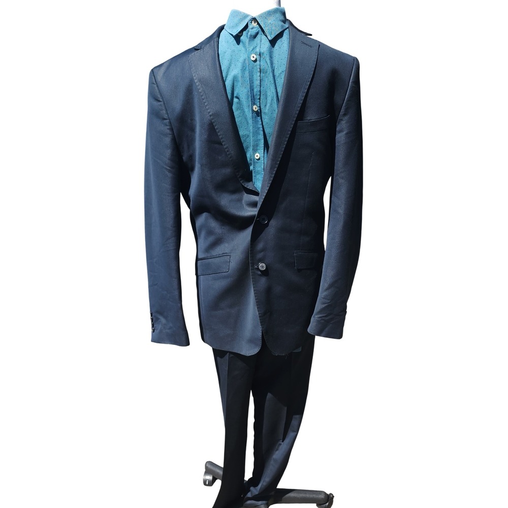 Zara Man Navy Blue Two Piece Suit Slim Fit 40R Jacket 32W Pants READ NOTES